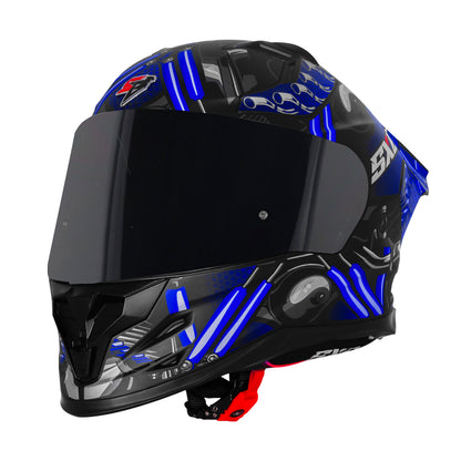 Steelbird SBH-61 SXE X2 Pinlock ISI and Dot Certified Full Face Helmet for Men and with Inner Silver Sunshield (Glossy Black Blue with Smoke Visor)