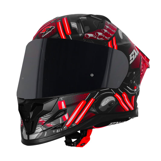 Steelbird SBH-61 SXE X2 Pinlock ISI and Dot Certified Full Face Helmet for Men and with Inner Silver Sunshield (Glossy Black Red with Smoke Visor)