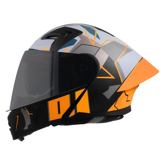 Steelbird SBA-20 01 ISI Certified Flip-Up Graphic Helmet for Men and Women with Inner Chrome Sun Shield .(Glossy Black Orange with Smoke Visor)