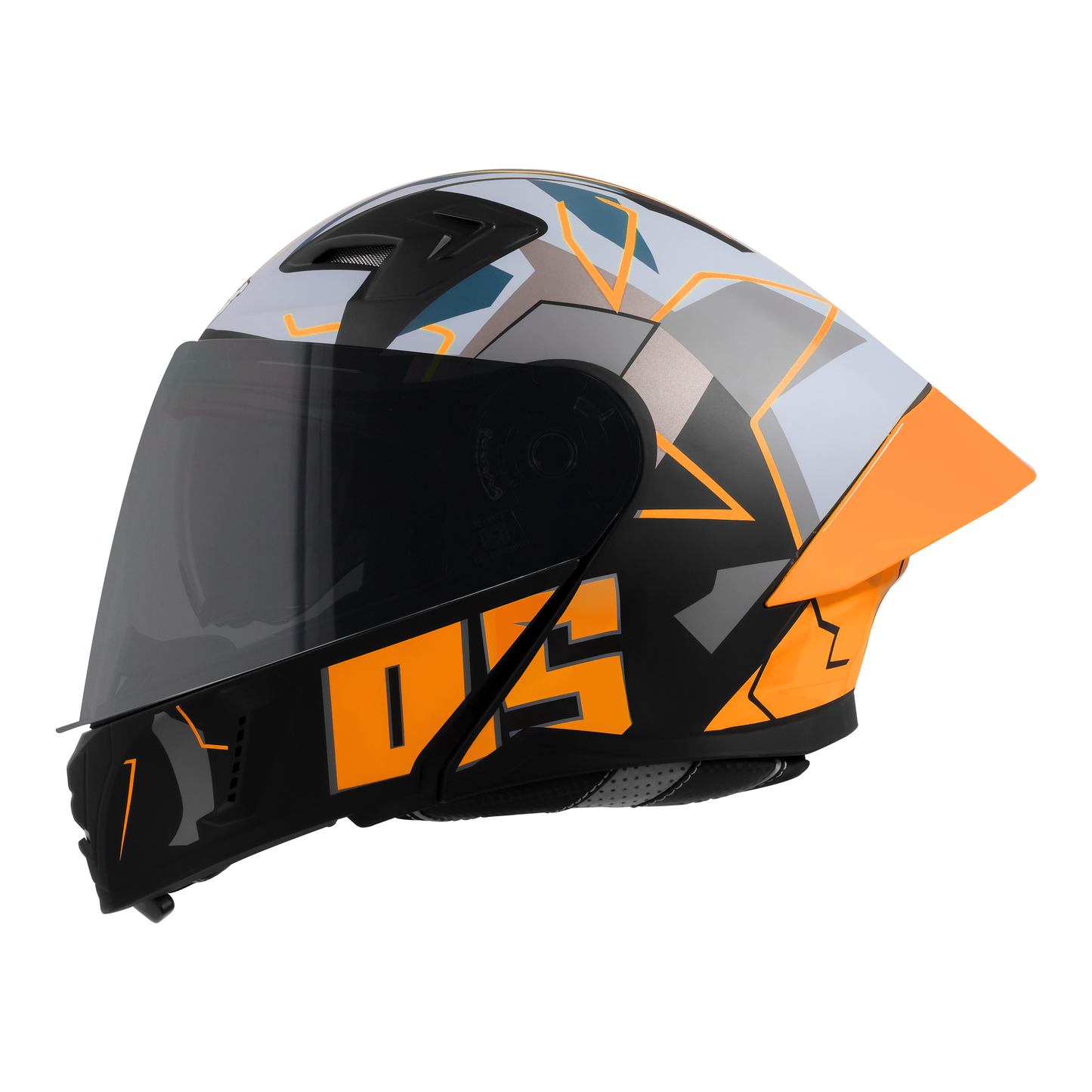 Steelbird SBA-20 05 ISI Certified Flip-Up Graphic Helmet for Men and Women with Inner Chrome Sun Shield .(Glossy Black Orange with Smoke Visor).