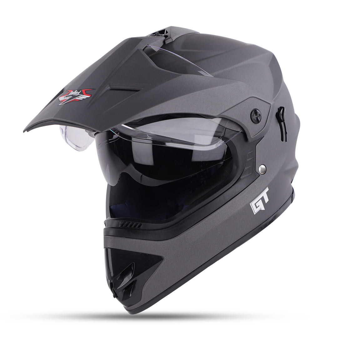 Steelbird GT Off Road ISI Certified Motocross Double Visor Full Face Helmet Outer Clear Visor and Inner Smoke Sun Shield.(Matt Axis Grey)