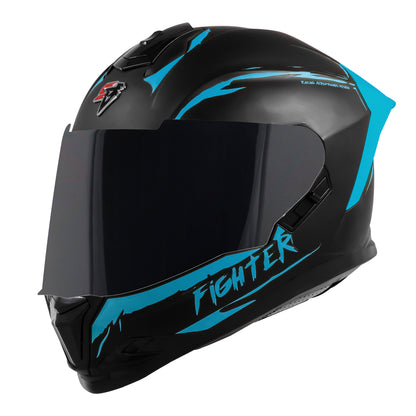 Steelbird SBH-57 Fighter F2 Graphic Helmet ISI and DOT Certified Full Face Helmet for Men with Inner Silver Sun Shield (Glossy Black Jazz Blue)