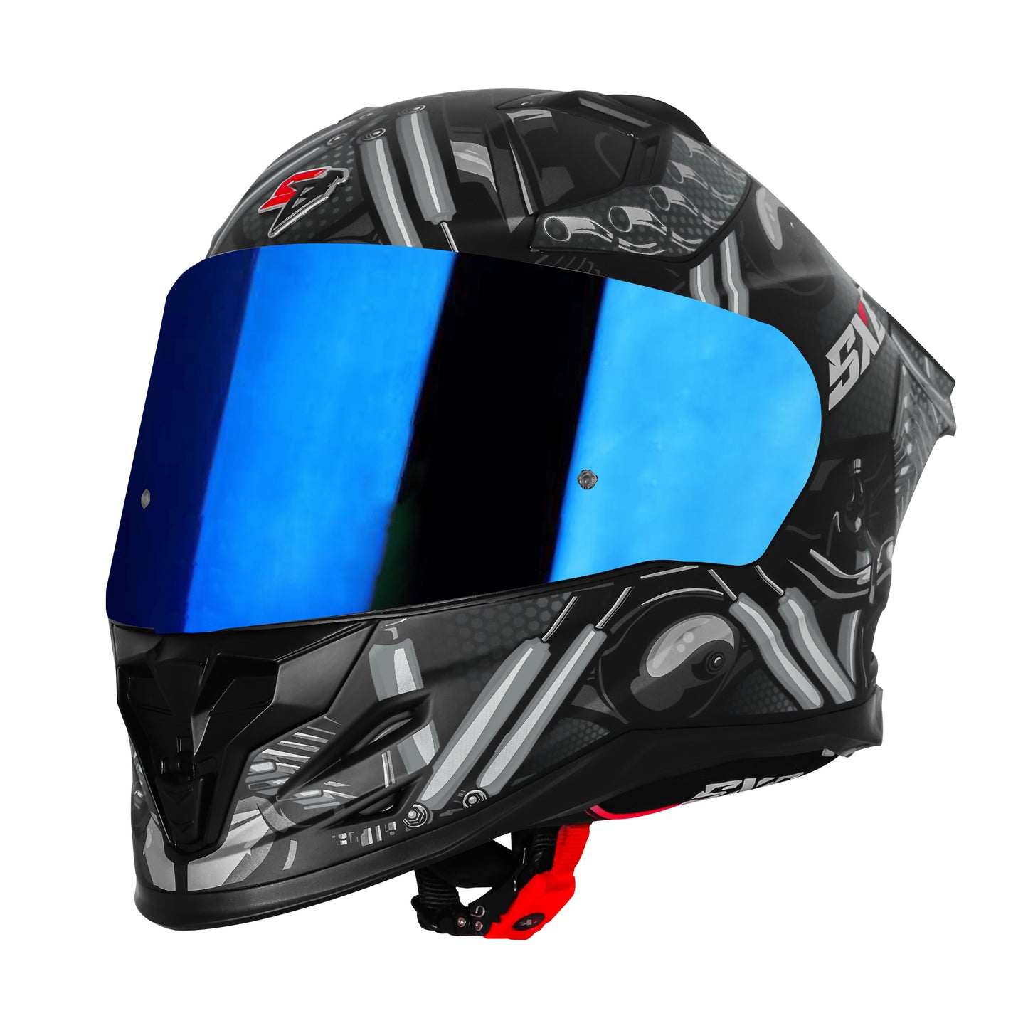 Steelbird SBH 61 SXE X2 ISI and Dot Certified Full Face Helmet for Men and with Inner Silver Sunshield (Glossy Black Grey)