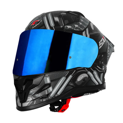 Steelbird SBH 61 SXE X2 ISI and Dot Certified Full Face Helmet for Men and with Inner Silver Sunshield (Glossy Black Grey)