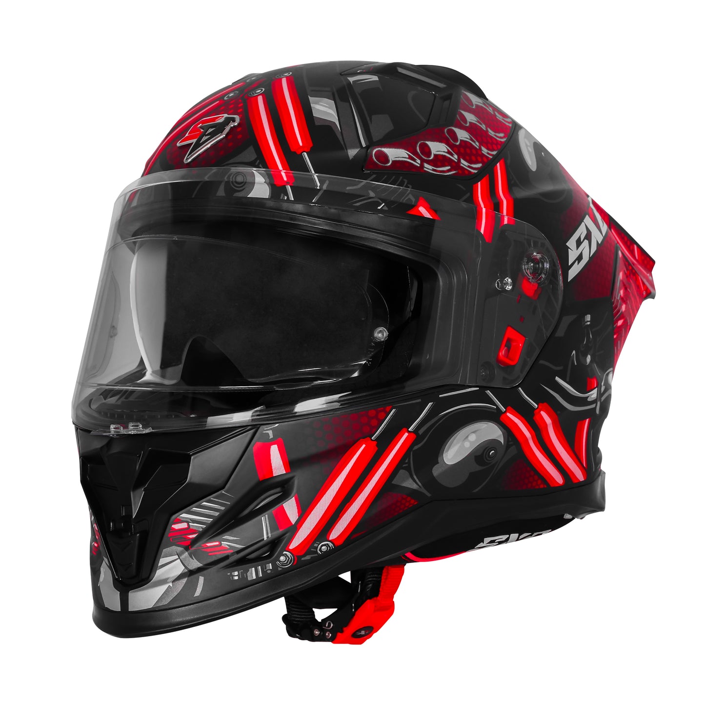 Steelbird SBH-61 SXE X2 Pinlock ISI and Dot Certified Full Face Helmet for Men and with Inner Silver Sunshield (Glossy Black Red with Anti fog Shield)