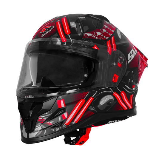Steelbird SBH-61 SXE X2 Pinlock ISI and Dot Certified Full Face Helmet for Men and with Inner Silver Sunshield (Glossy Black Red with Anti fog Shield)