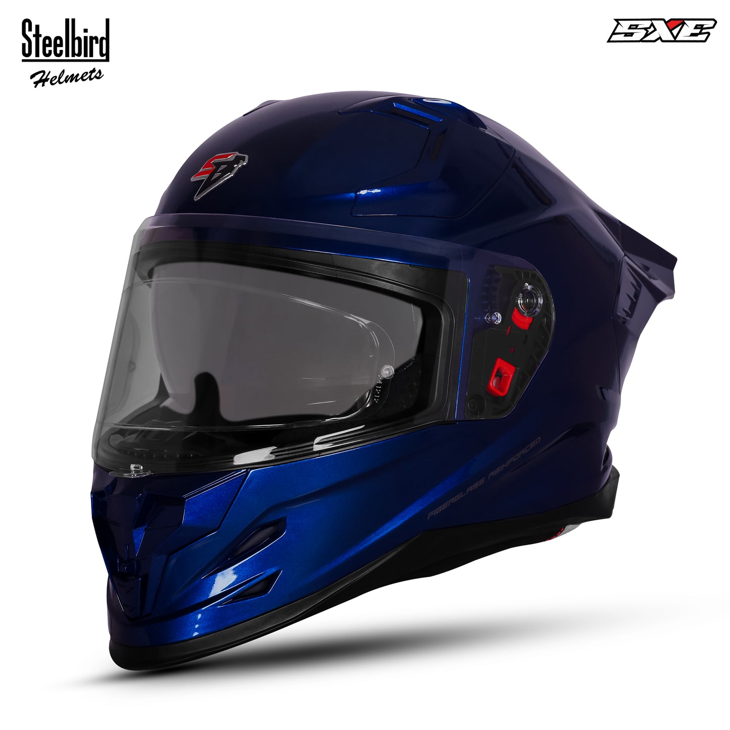 Steelbird SBH-61 SXE  Pinlock ISI and Dot Certified Full Face Helmet for Men with Inner Silver Sunshield . Clear With Anti Fog Shield.