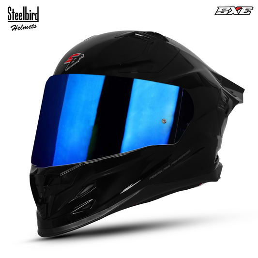 Steelbird SBH-61 SXE  TPE Edition ISI and Dot Certified Full Face Helmet for Men with Inner Silver Sunshield . Clear With Chrome Visor.