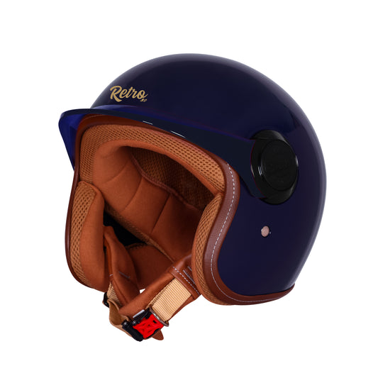 Steelbird SBH 65 Retro 3.0 DOT and ISI Certified Open Face Helmet for Men and Women . (Glossy Nevy Blue)