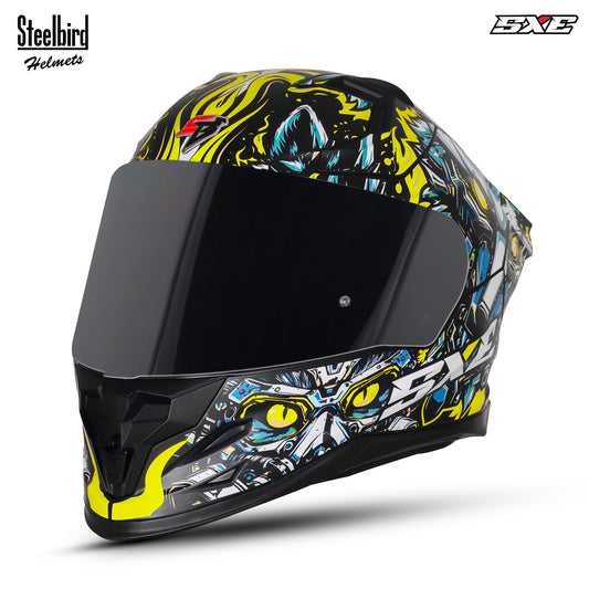 Steelbird SBH-61 SXE X1 Pinlock ISI and Dot Certified Full Face Helmet for Men with Inner Silver Sunshield .Anti Fog Visor.