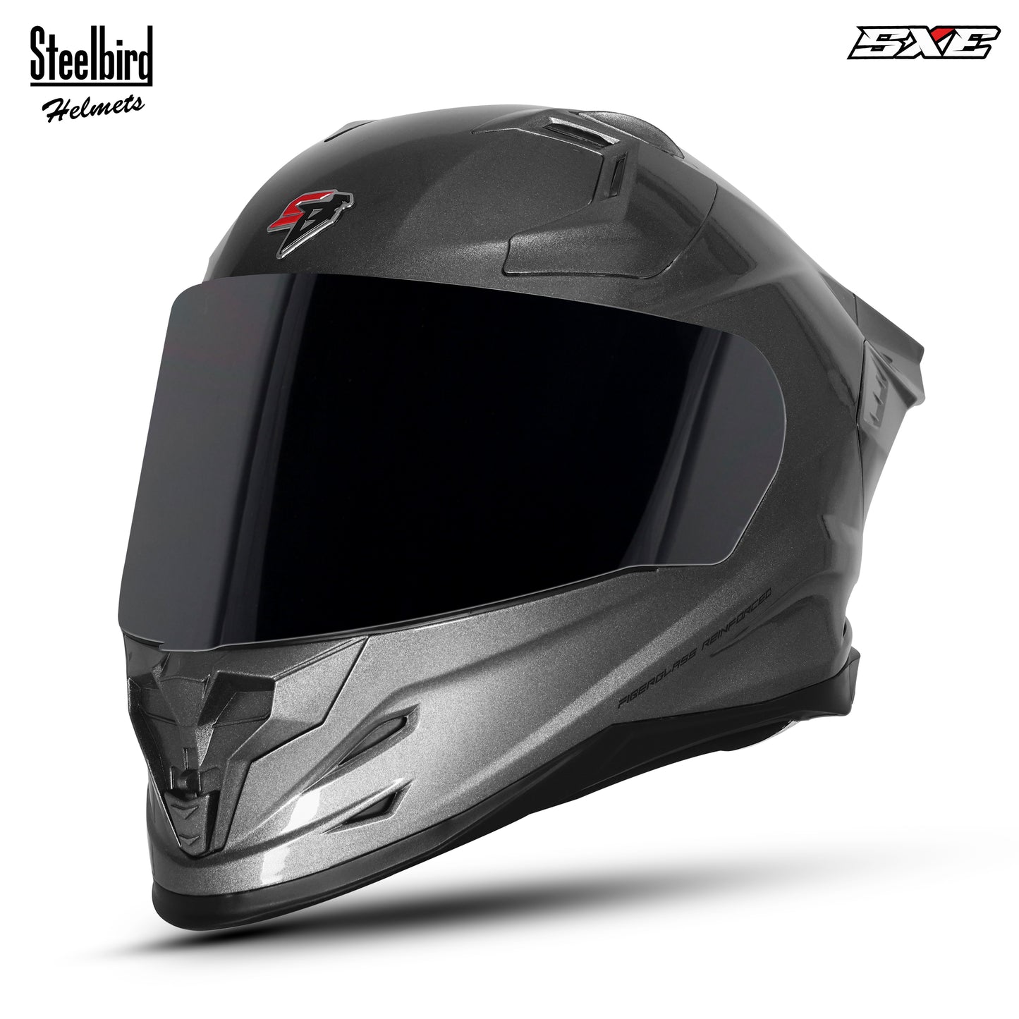 Steelbird SBH-61 SXE TPE Edition ISI and Dot Certified Full Face Helmet for Men with Inner Silver Sunshield . Clear With Smoke Visor.