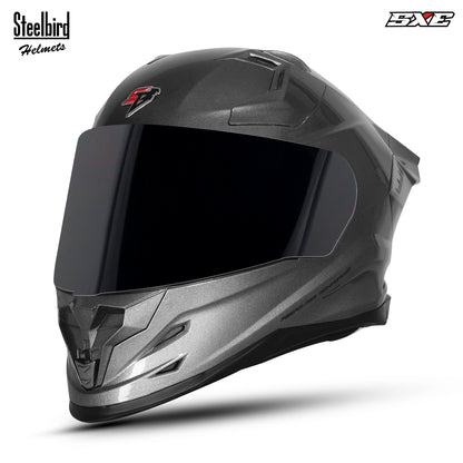 Steelbird SBH-61 SXE TPE Edition ISI and Dot Certified Full Face Helmet for Men with Inner Silver Sunshield . Clear With Smoke Visor.