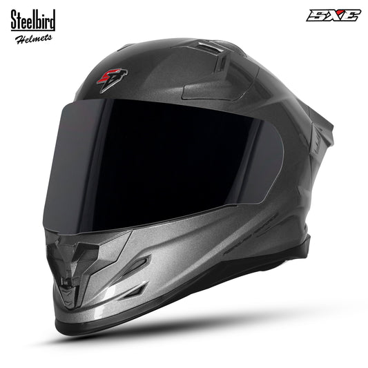 Steelbird SBH-61 SXE TPE Edition ISI and Dot Certified Full Face Helmet for Men with Inner Silver Sunshield . Clear With Smoke Visor.