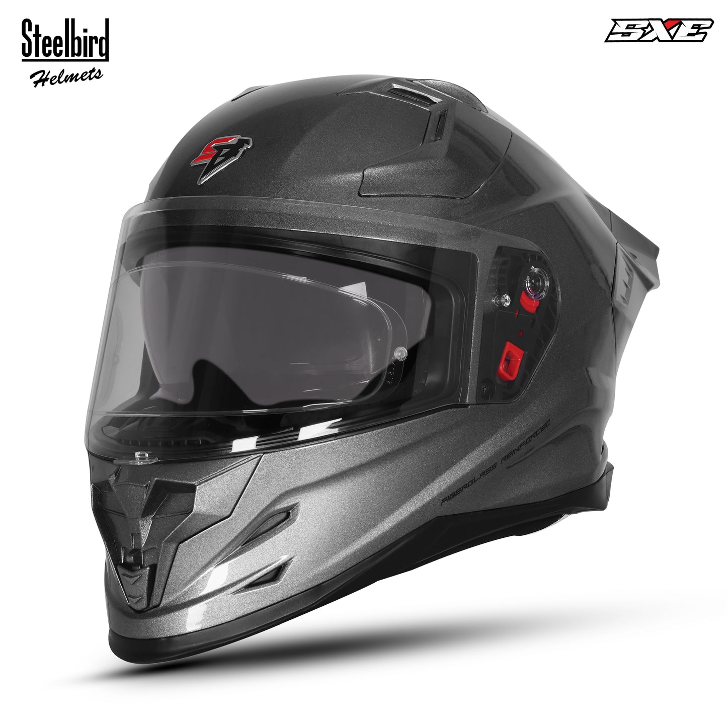 Steelbird SBH-61 SXE  Pinlock ISI and Dot Certified Full Face Helmet for Men with Inner Silver Sunshield . Clear With Anti Fog Shield.