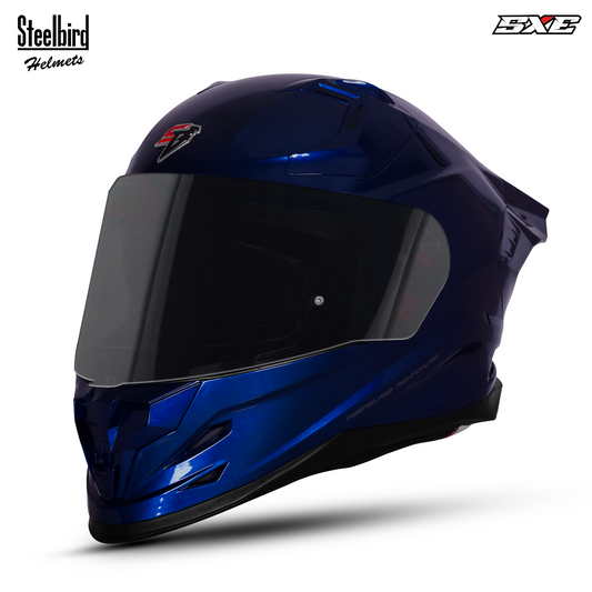 Steelbird SBH-61 SXE TPE Edition ISI and Dot Certified Full Face Helmet for Men with Inner Silver Sunshield . Clear With Smoke Visor.