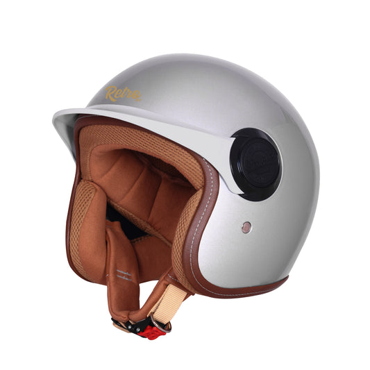 Steelbird SBH 65 Retro 3.0 DOT and ISI Certified Open Face Helmet for Men and Women . (Glossy Titanium Grey)