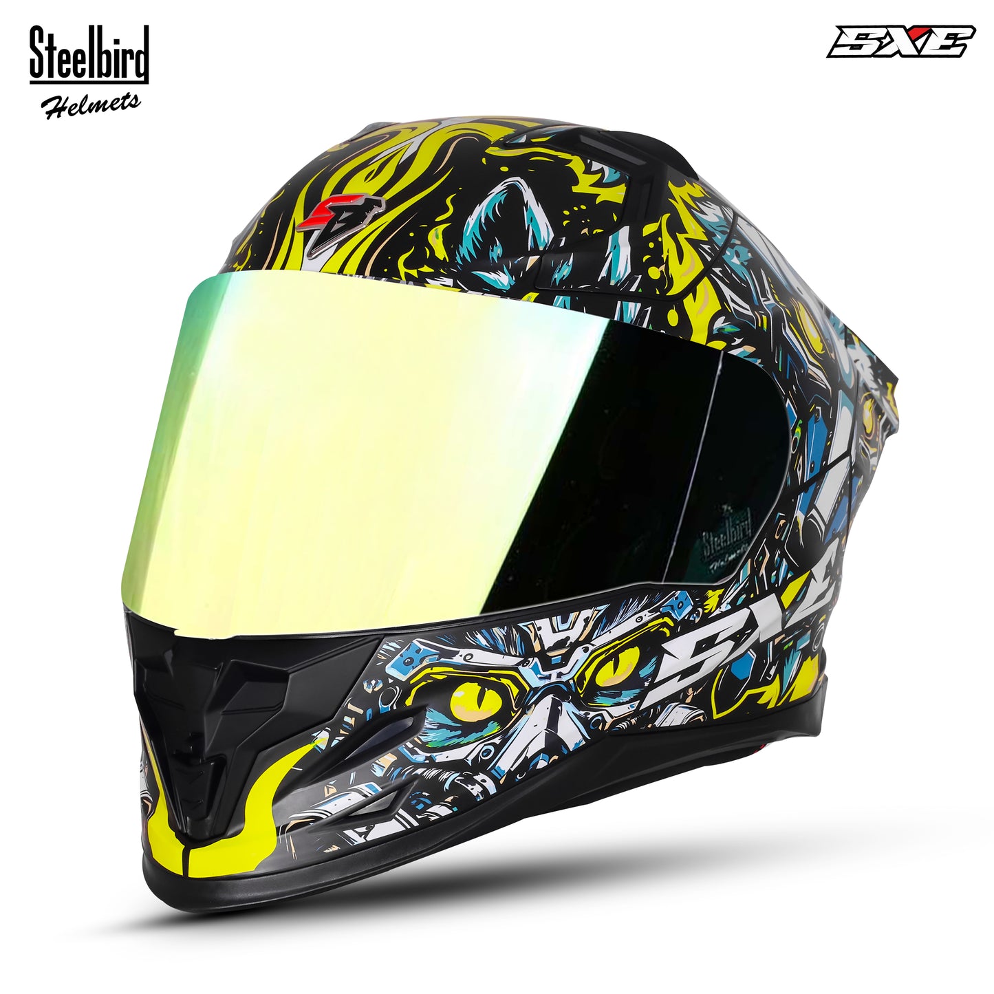 Steelbird SBH-61 SXE X1 ISI and Dot Certified Full Face Helmet for Men with Inner Silver Sunshield .Clear Visor With Extra Chrome.