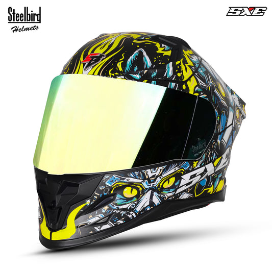 Steelbird SBH-61 SXE X1 ISI and Dot Certified Full Face Helmet for Men with Inner Silver Sunshield .