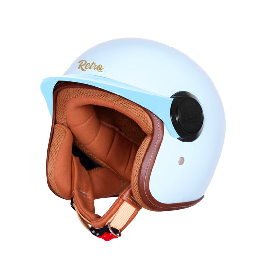 Steelbird SBH 65 Retro 3.0 DOT and ISI Certified Open Face Helmet for Men and Women . (Gloss Sea Blue)