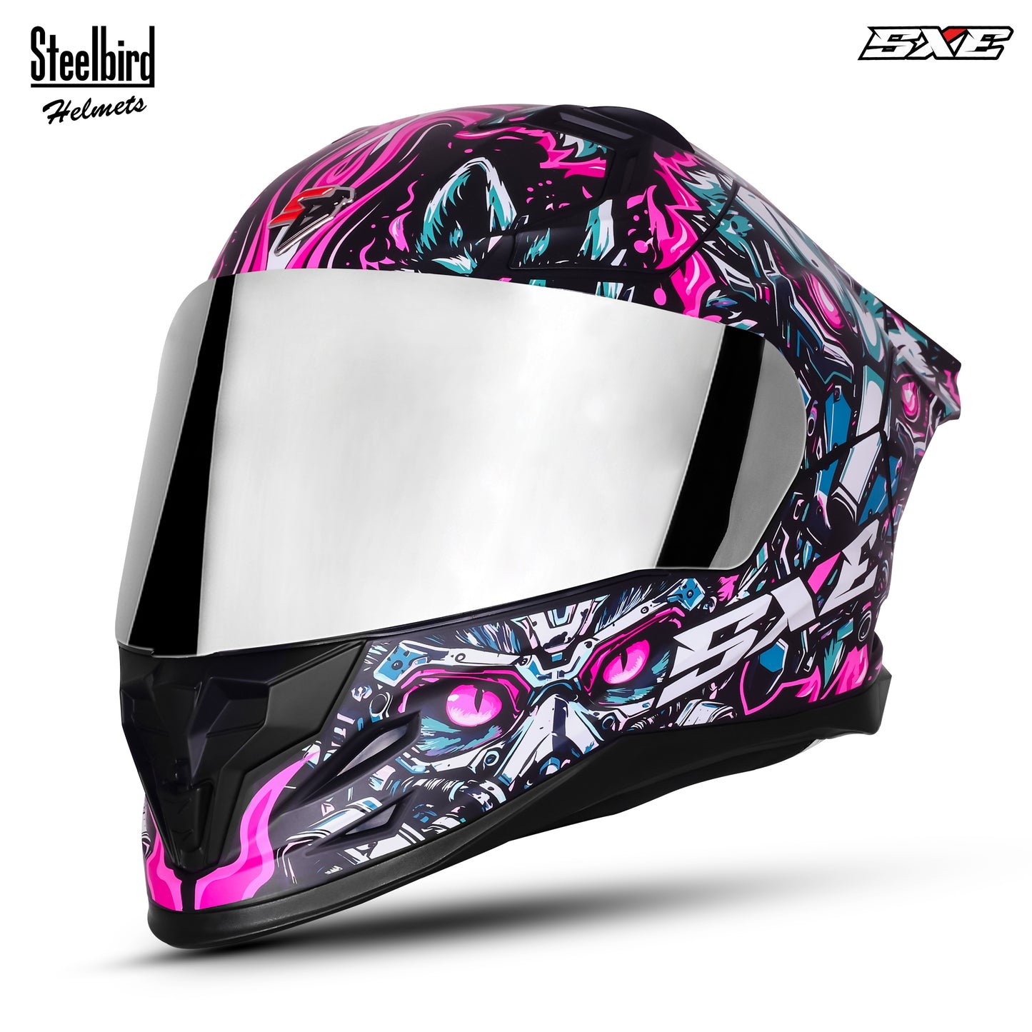 Steelbird SBH-61 SXE X1 ISI and Dot Certified Full Face Helmet for Men with Inner Silver Sunshield .Clear Visor With Extra Chrome.