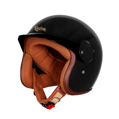 Steelbird SBH 65 Retro 3.0 DOT and ISI Certified Open Face Helmet for Men and Women . (Glossy Black)
