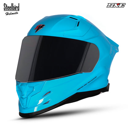 Steelbird SBH-61 SXE TPE Edition ISI and Dot Certified Full Face Helmet for Men with Inner Silver Sunshield . Clear With Smoke Visor.