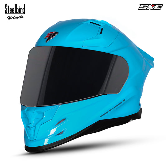 Steelbird SBH-61 SXE TPE Edition ISI and Dot Certified Full Face Helmet for Men with Inner Silver Sunshield . Clear With Smoke Visor.