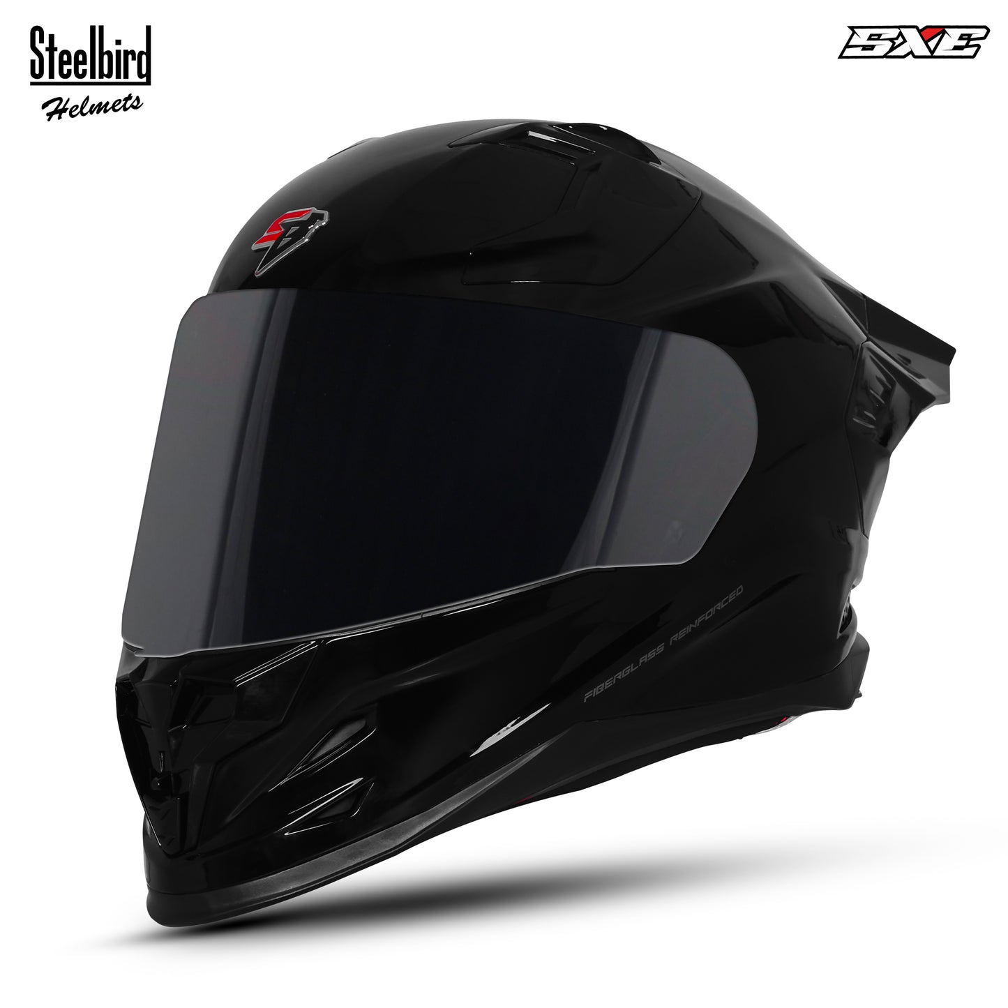 Steelbird SBH-61 SXE TPE Edition ISI and Dot Certified Full Face Helmet for Men with Inner Silver Sunshield . Clear With Smoke Visor.