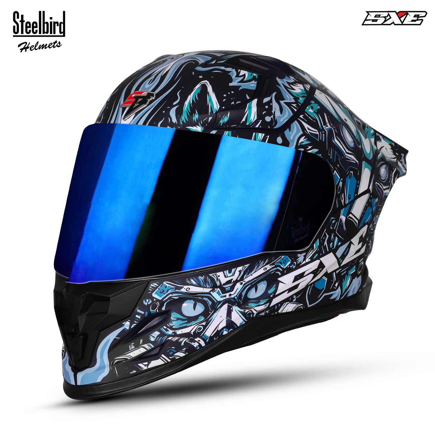 Steelbird SBH-61 SXE X1 ISI and Dot Certified Full Face Helmet for Men with Inner Silver Sunshield .