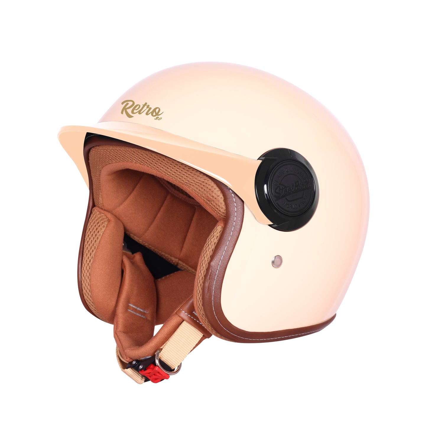 Steelbird SBH 65 Retro 3.0 DOT and ISI Certified Open Face Helmet for Men and Women . (Glossy Coral Peach)