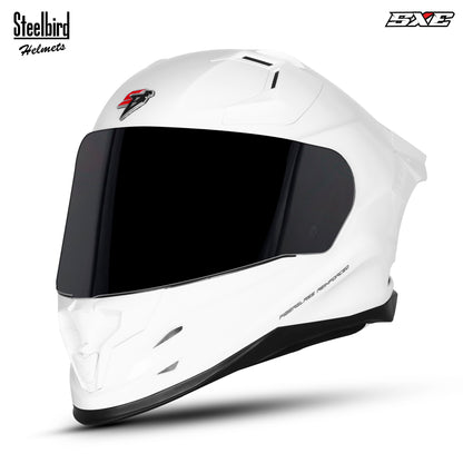 Steelbird SBH-61 SXE  ISI and Dot Certified Full Face Helmet for Men with Inner Silver Sunshield . Clear With Smoke Visor.