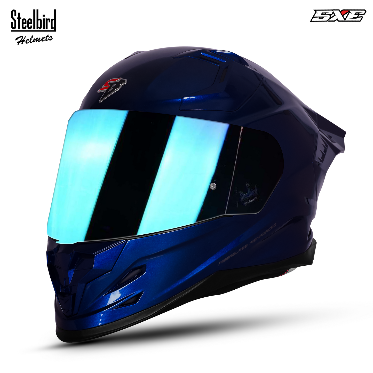 Steelbird SBH-61 SXE TPE Edition ISI and Dot Certified Full Face Helmet for Men with Inner Silver Sunshield . Clear With Chrome Visor.