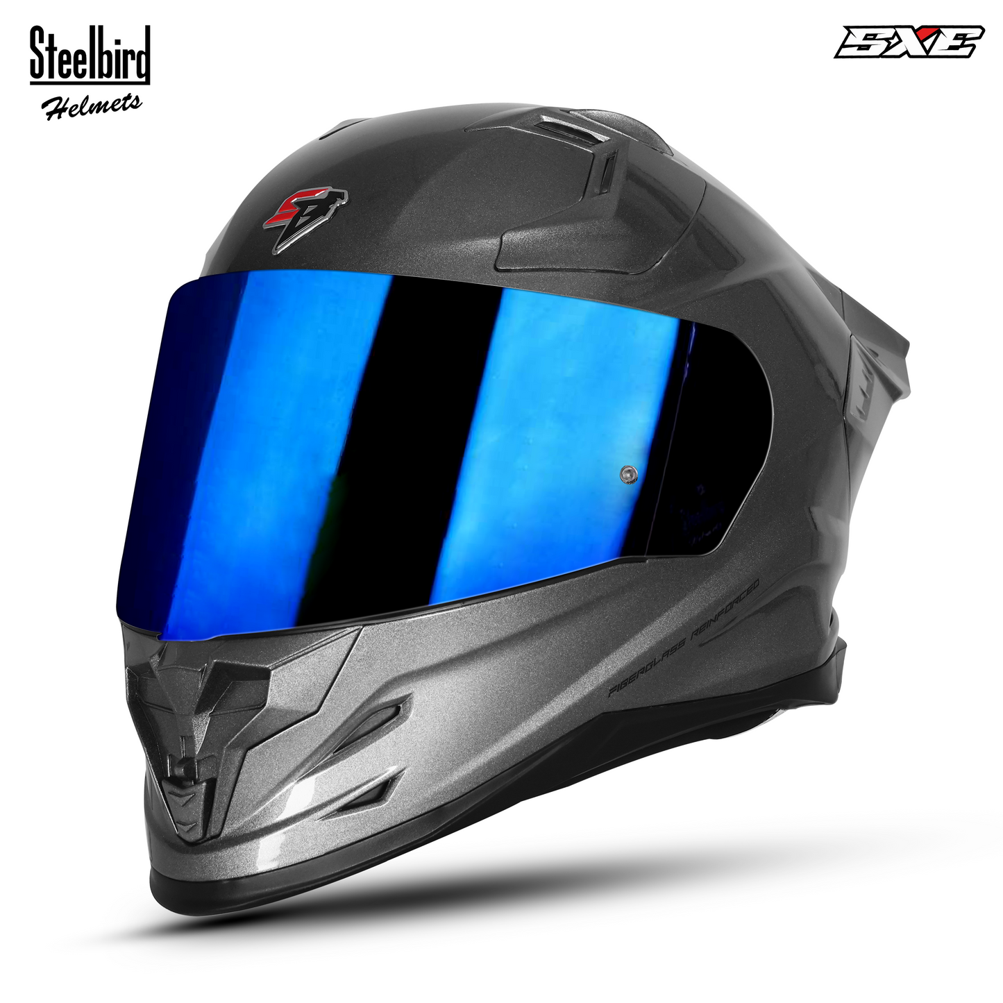 Steelbird SBH-61 SXE ISI and Dot Certified Full Face Helmet for Men with Inner Silver Sunshield . Clear With Chrome Visor.
