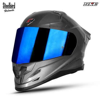 Steelbird SBH-61 SXE ISI and Dot Certified Full Face Helmet for Men with Inner Silver Sunshield . Clear With Chrome Visor.