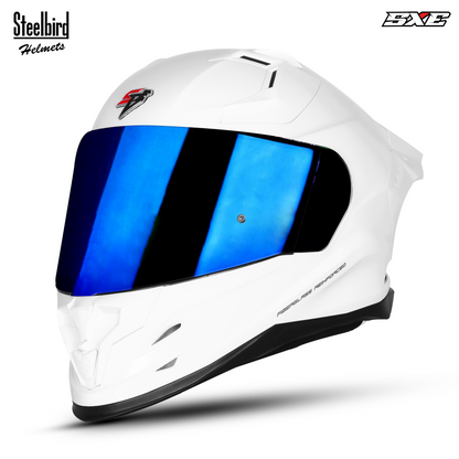 Steelbird SBH-61 SXE  Pinlock ISI and Dot Certified Full Face Helmet for Men with Inner Silver Sunshield . Clear With Chrome Visor.