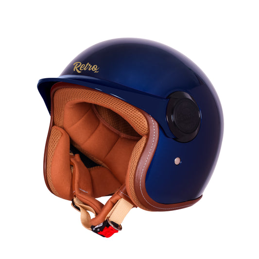 Steelbird SBH 65 Retro 3.0 DOT and ISI Certified Open Face Helmet for Men and Women . (Armada Blue)