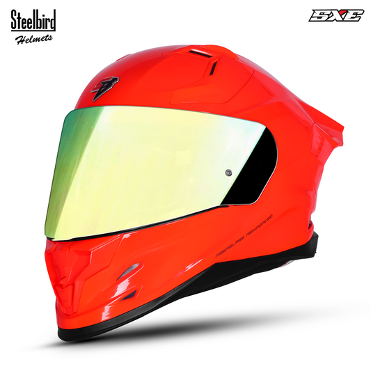 Steelbird SBH-61 SXE  Pinlock ISI and Dot Certified Full Face Helmet for Men with Inner Silver Sunshield . Clear With Chrome Visor.