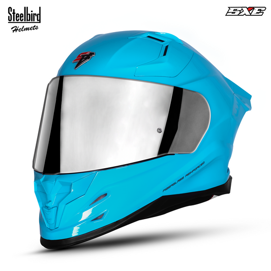 Steelbird SBH-61 SXE TPE Edition ISI and Dot Certified Full Face Helmet for Men with Inner Silver Sunshield . Clear With Chrome Visor.
