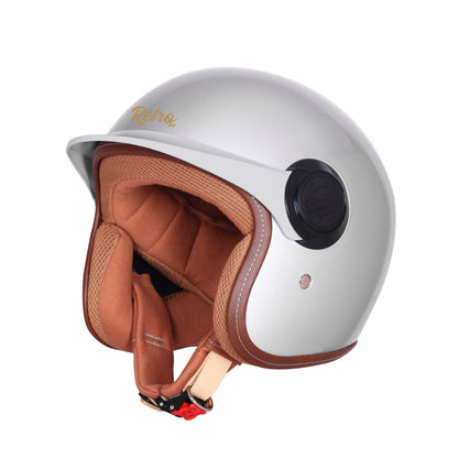 Steelbird SBH 65 Retro 3.0 DOT and ISI Certified Open Face Helmet for Men and Women . (Glossy Silver)