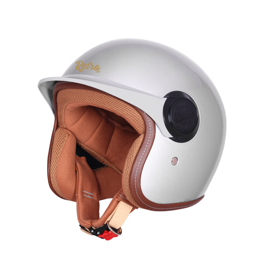 Steelbird SBH 65 Retro 3.0 DOT and ISI Certified Open Face Helmet for Men and Women . (Glossy Silver)