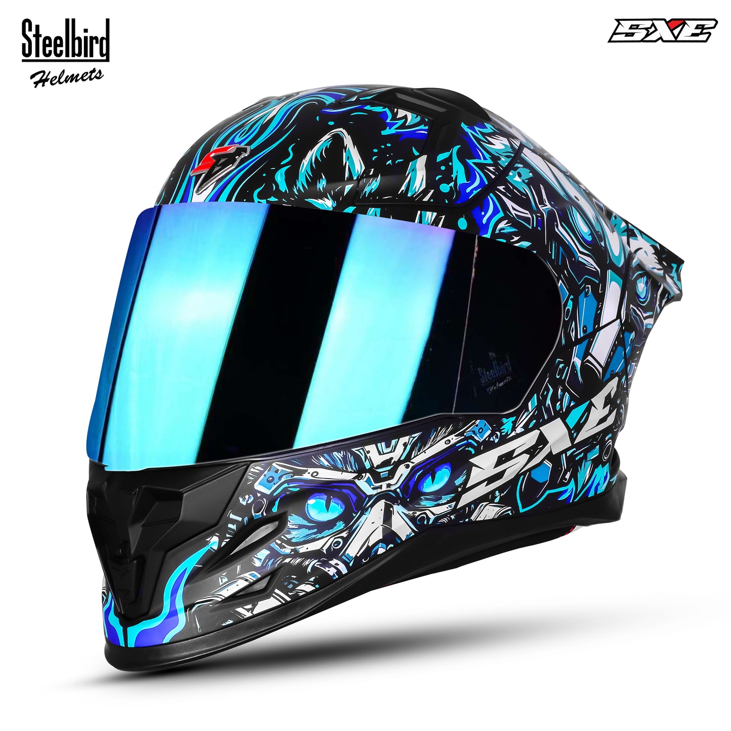 Steelbird SBH-61 SXE X1 ISI and Dot Certified Full Face Helmet for Men with Inner Silver Sunshield .Clear Visor With Extra Chrome.