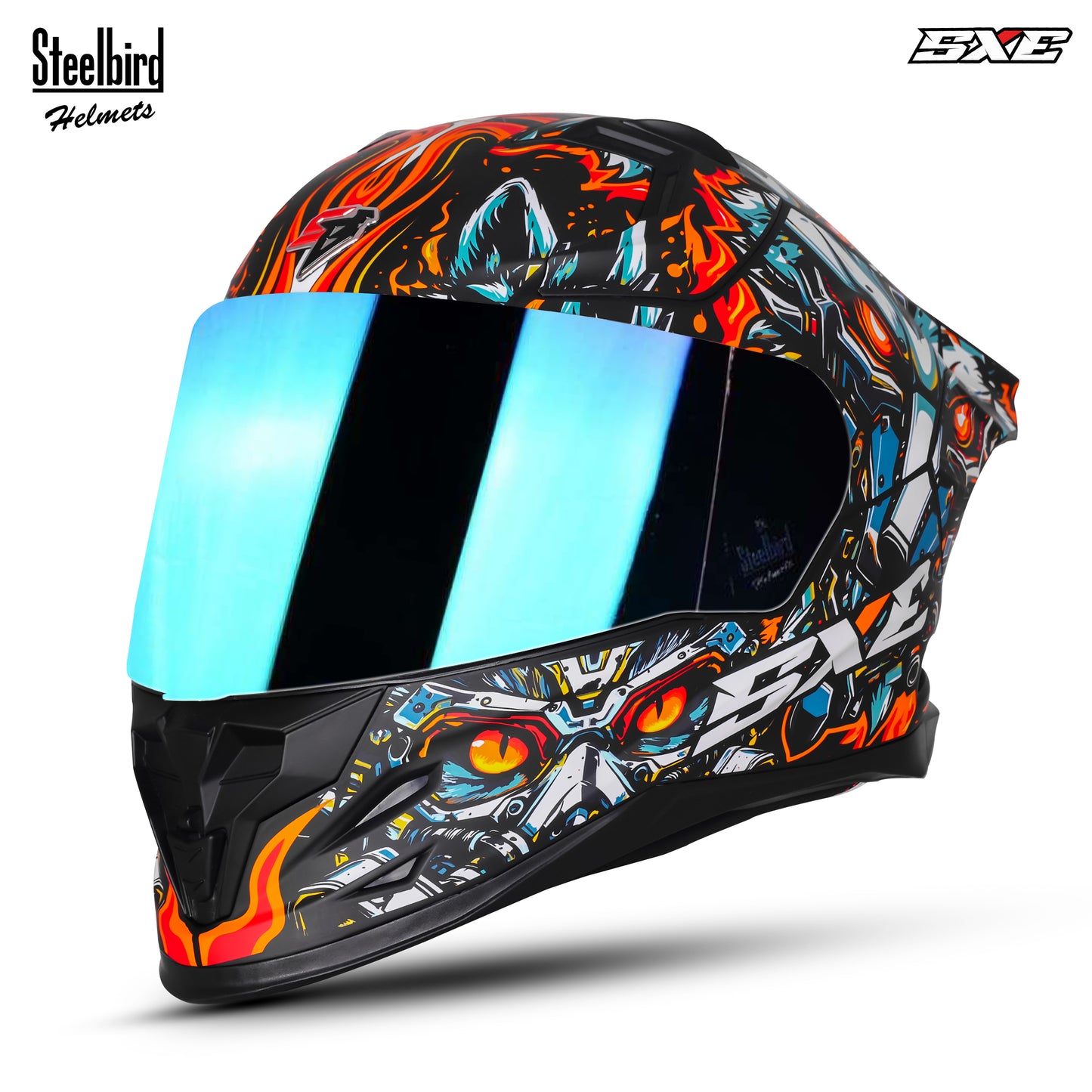 Steelbird SBH-61 SXE X1 ISI and Dot Certified Full Face Helmet for Men with Inner Silver Sunshield .Clear Visor With Extra Chrome.