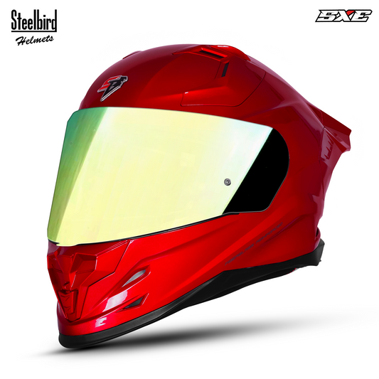 Steelbird SBH-61 SXE TPE Edition ISI and Dot Certified Full Face Helmet for Men with Inner Silver Sunshield . Clear With Chrome Visor.