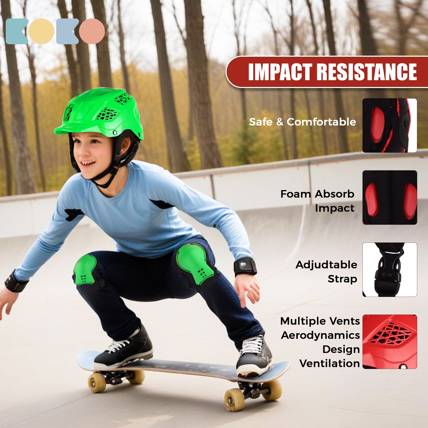 Koko Dragon Kids Skating & Cycling Helmet | Protective Gear for Boys & Girls (Green).