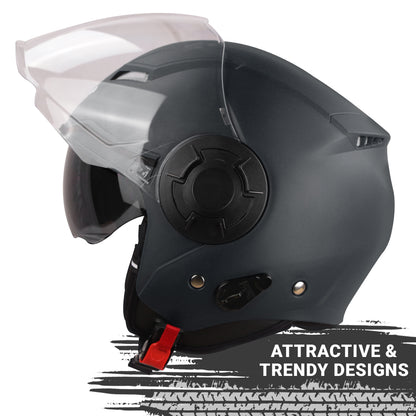 Steelbird GT Dashing ISI Certified Open Face Helmet for Men and Women with Inner Sun Shield ( Dual Visor Mechanism ) .