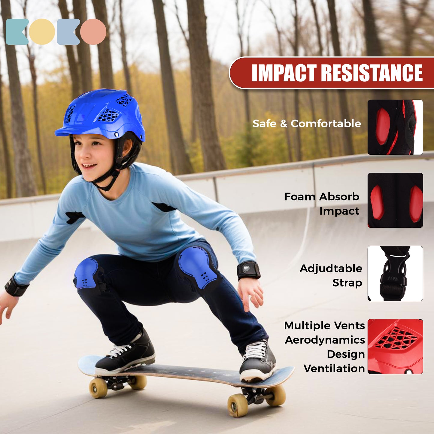 Koko Dragon Kids Skating & Cycling Helmet | Protective Gear for Boys & Girls (Blue)