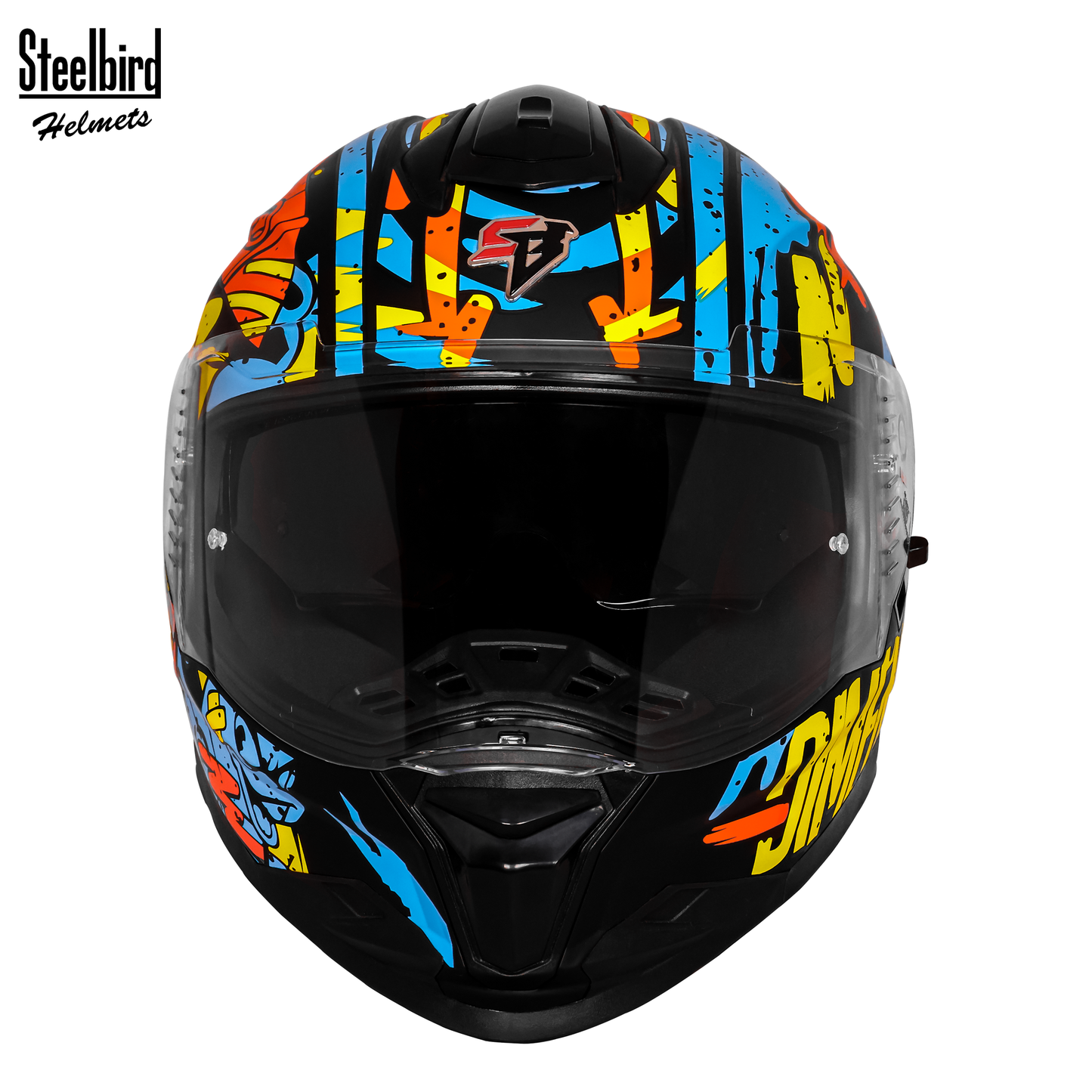 Steelbird SBH-57 Fighter F10 Graphic Helmet ISI and DOT Certified Full Face Helmet for Men with Inner Silver Sun Shield (Glossy Black Neon Orange)