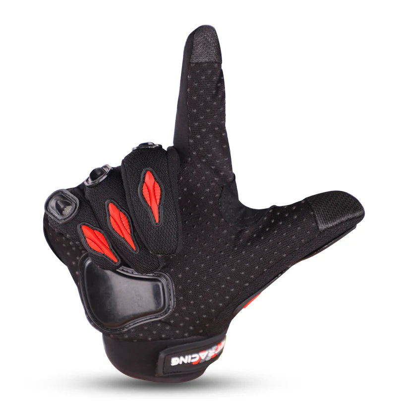 Steelbird GT-01 Full Finger Bike Riding Gloves with Touch Screen Sensitivity at Thumb and Index Finger, Protective Off-Road Motorbike Racing (Red)