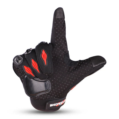 Steelbird GT-01 Full Finger Bike Riding Gloves with Touch Screen Sensitivity at Thumb and Index Finger, Protective Off-Road Motorbike Racing (Red)