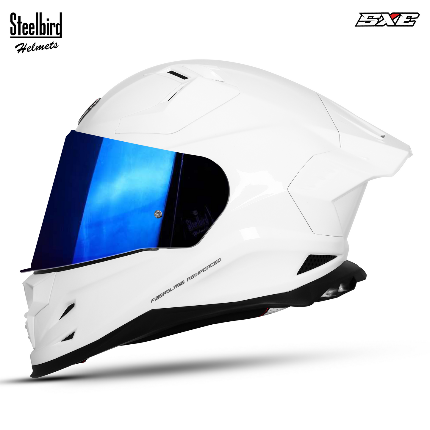 Steelbird SBH-61 SXE  Pinlock ISI and Dot Certified Full Face Helmet for Men with Inner Silver Sunshield . Clear With Chrome Visor.